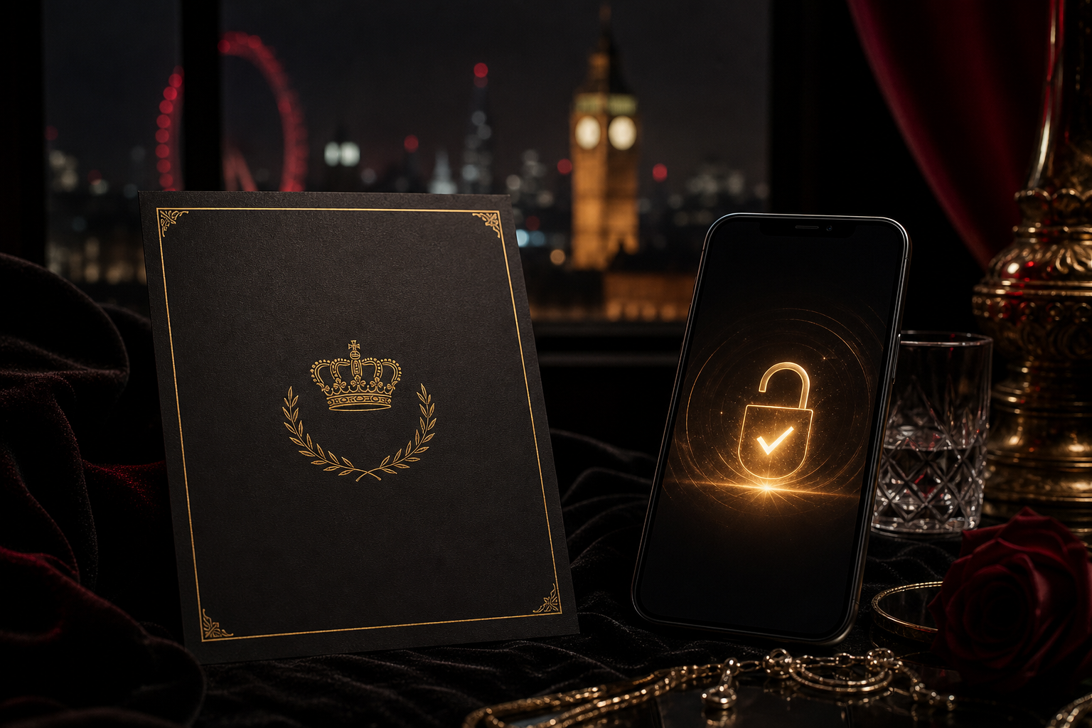 Private invitation card and unlocked phone